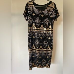 Elegant Black & Gold Midi Dress | Size 14/16 Ashley Stewart